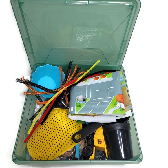 Sensory bin construction site with dump truck rocks rice beans scoops and more! - Picture 6 of 8